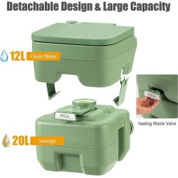 Kannettava vihreä retkivessa 20L irrotettavalla säiliöllä