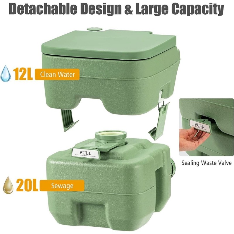 Kannettava vihreä retkivessa 20L irrotettavalla säiliöllä