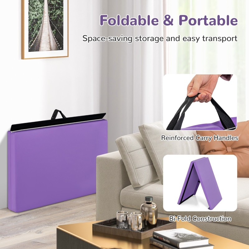 Taitettava voimistelumatto kantokahvoilla ja tarranauhalla - lila