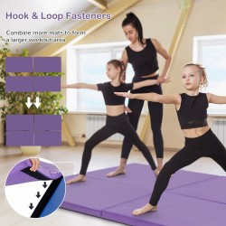 Taitettava voimistelumatto kantokahvoilla ja tarranauhalla - lila