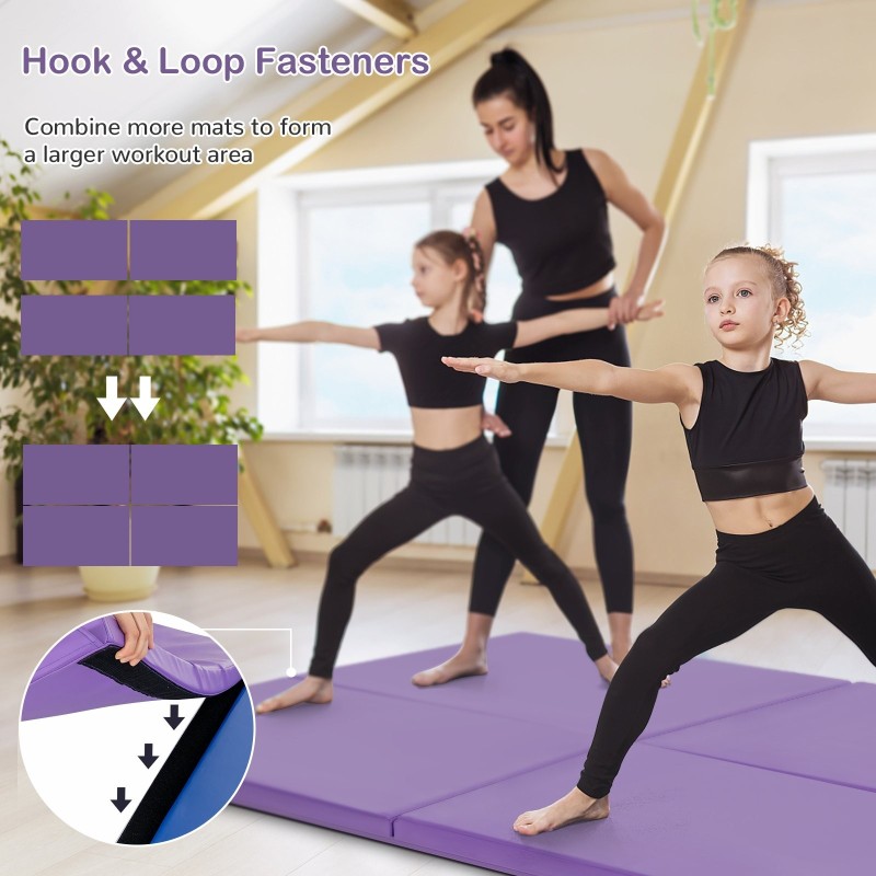 Taitettava voimistelumatto kantokahvoilla ja tarranauhalla - lila