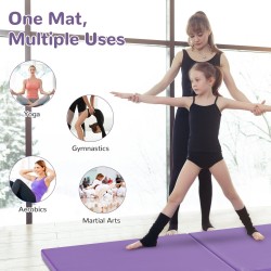 Taitettava voimistelumatto kantokahvoilla ja tarranauhalla - lila