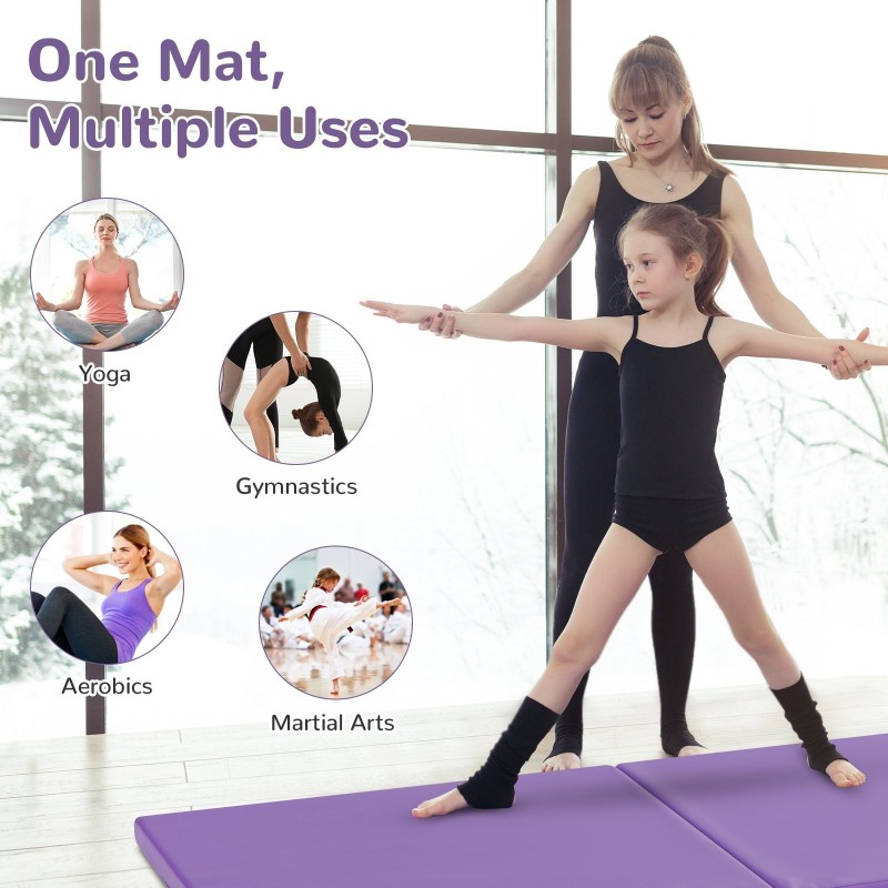 Taitettava voimistelumatto kantokahvoilla ja tarranauhalla - lila