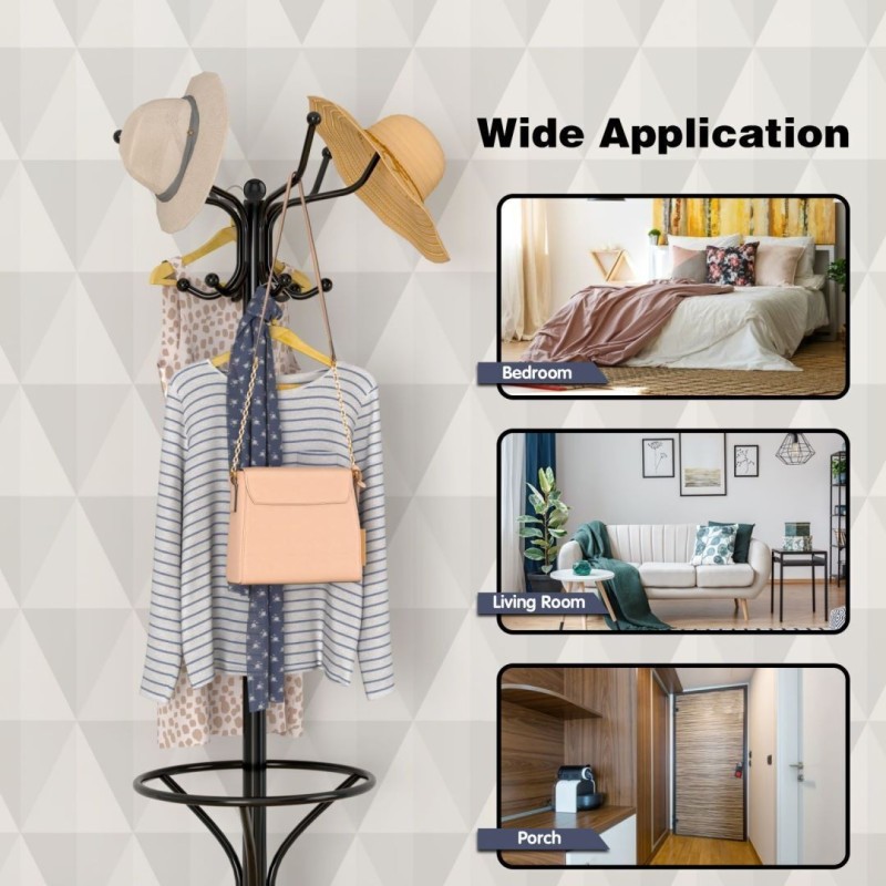 Moderni vapaasti seisova musta metallinaulakko 12 koukulla