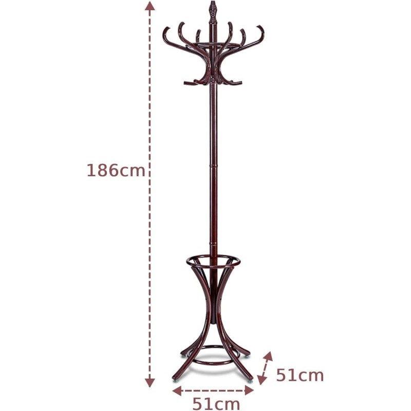 Lattialla seisova hattuteline sateenvarjotelineellä, mahonki