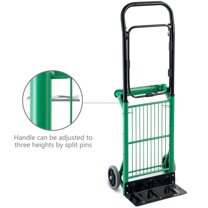 Monikäyttöinen vihreä taittuva nokkakärry ja kuljetusratkaisu