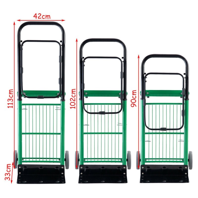 Monikäyttöinen vihreä taittuva nokkakärry ja kuljetusratkaisu