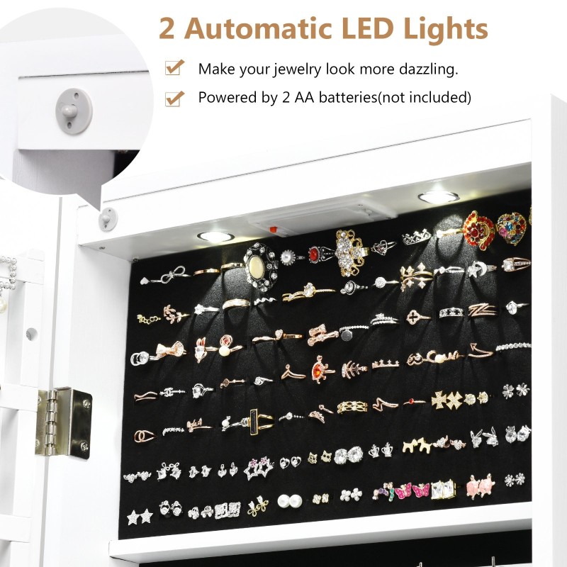 Korukaappi seinäpeilillä ja LED-valaistuksella, valkoinen