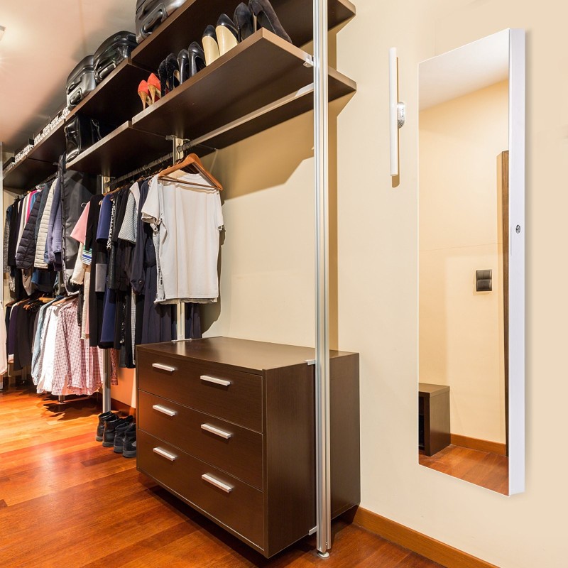 Korukaappi seinäpeilillä ja LED-valaistuksella, valkoinen