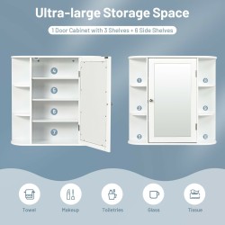 Valkoinen kylpyhuonekaappi peilillä ja runsaalla säilytystilalla