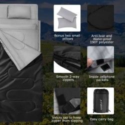 Goplus kaksinkertainen makuupussi 2 hengelle musta 220x150 cm