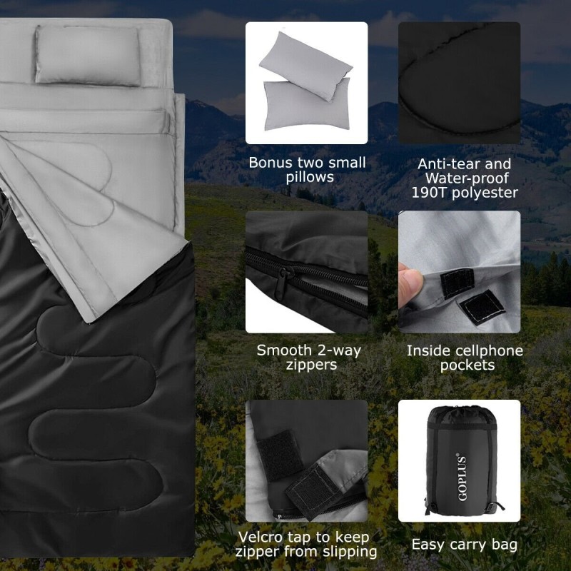 Goplus kaksinkertainen makuupussi 2 hengelle musta 220x150 cm