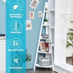 Valkoinen A-muotoinen kulmahylly, 5 tasoa, MDF-materiaali Valkoinen A-muotoinen kulmahylly, 5 tasoa, MDF-materiaali