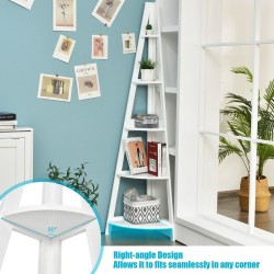 Valkoinen A-muotoinen kulmahylly, 5 tasoa, MDF-materiaali Valkoinen A-muotoinen kulmahylly, 5 tasoa, MDF-materiaali