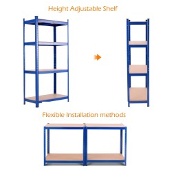 Metallinen sininen varastohylly, säädettävä ja kestävä rakenne