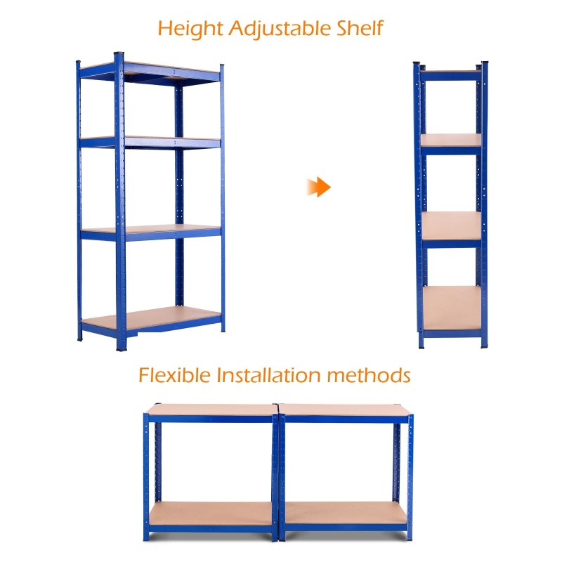 Metallinen sininen varastohylly, säädettävä ja kestävä rakenne