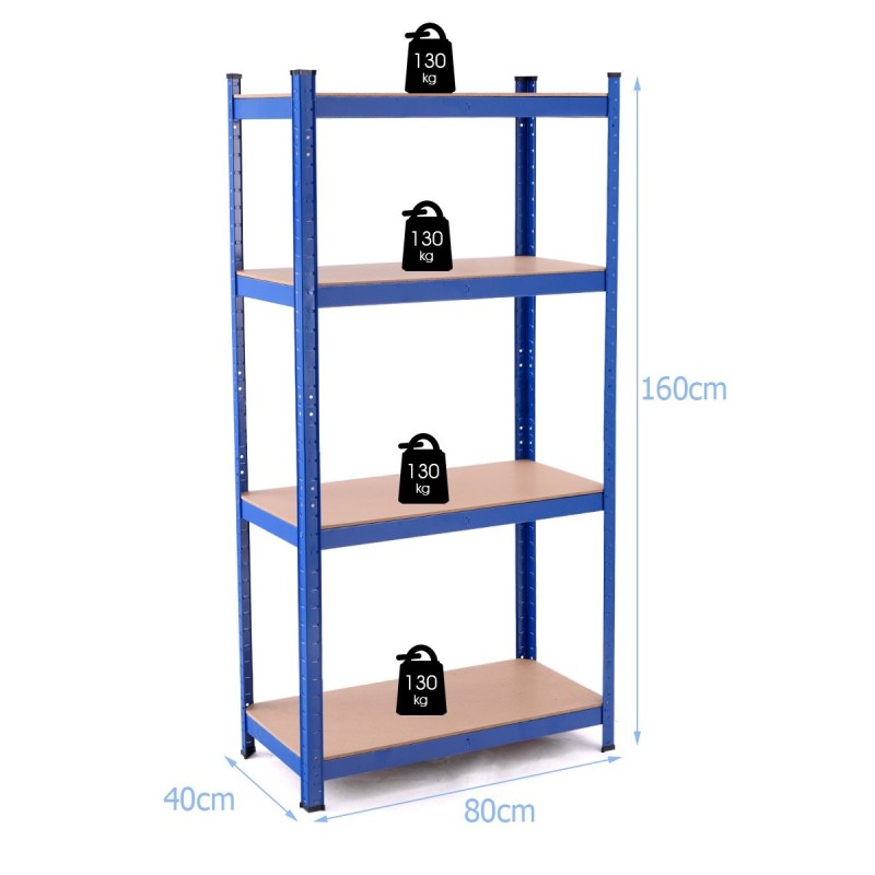 Metallinen sininen varastohylly, säädettävä ja kestävä rakenne