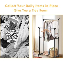 Säädettävä musta vaateripustin pyörillä ja lisähyllyllä