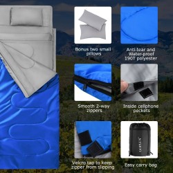 Erittäin suuri vedenkestävä sininen kaksinkertainen makuupussi