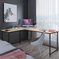 L-muotoinen kulmatietokonepöytä, musta/luonnonväri, moderni ja tilava
