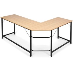 L-muotoinen kulmatietokonepöytä, musta/luonnonväri, moderni ja tilava