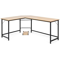 L-muotoinen kulmatietokonepöytä, musta/luonnonväri, moderni ja tilava