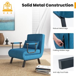 Muunneltava 4-in-1 sininen sohvasänky säädettävällä selkänojalla