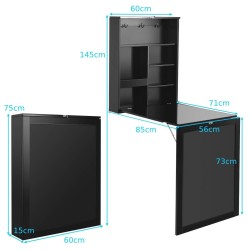 Seinään kiinnitettävä taitettava työpöytä liitutaululla musta