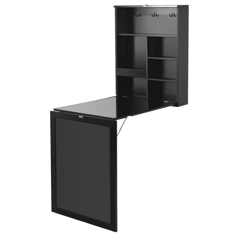 Seinään kiinnitettävä taitettava työpöytä liitutaululla musta