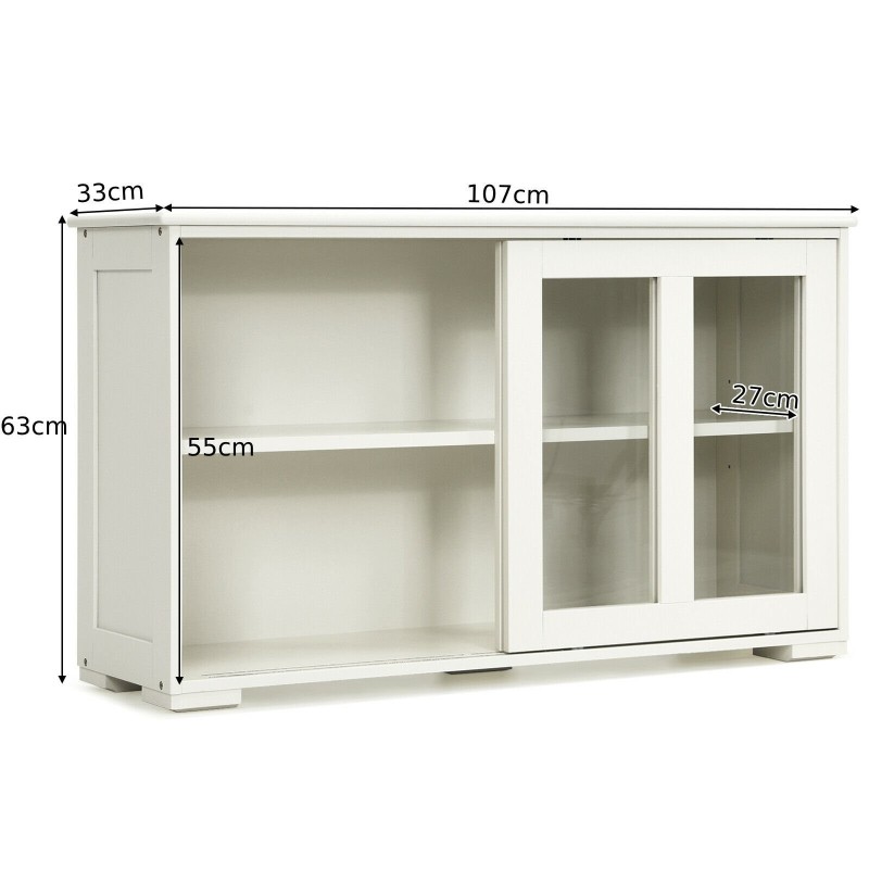 Monikäyttöinen sideboard liukuovilla, kermanvalkoinen, MDF-materiaali