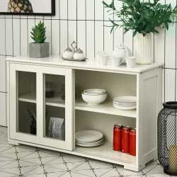 Monikäyttöinen sideboard liukuovilla, kermanvalkoinen, MDF-materiaali