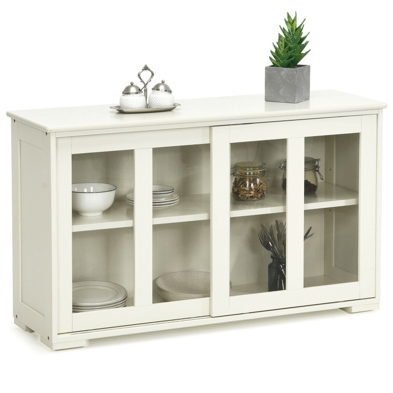 Monikäyttöinen sideboard liukuovilla, kermanvalkoinen, MDF-materiaali