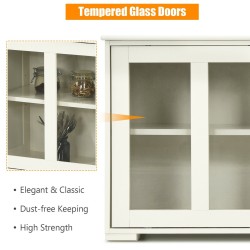 Monikäyttöinen sideboard liukuovilla, kermanvalkoinen, MDF-materiaali