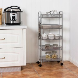 Harmaa 5-tasoinen rullakärry keittiöön ja toimistoon