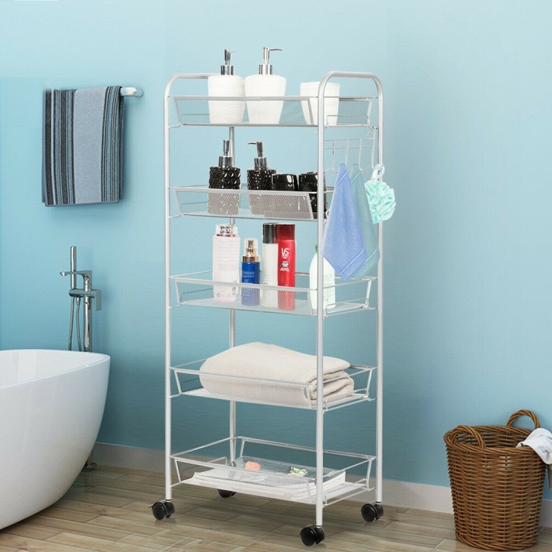 Harmaa 5-tasoinen rullakärry keittiöön ja toimistoon