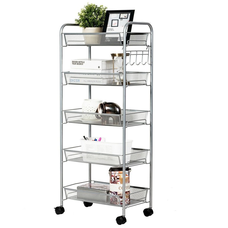 Harmaa 5-tasoinen rullakärry keittiöön ja toimistoon