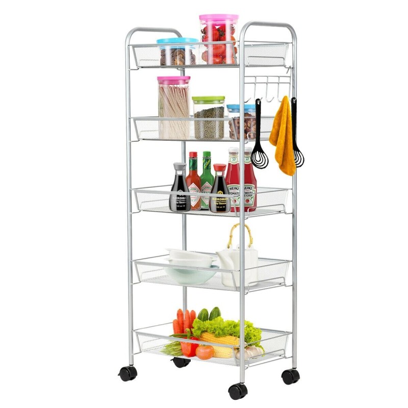 Harmaa 5-tasoinen rullakärry keittiöön ja toimistoon