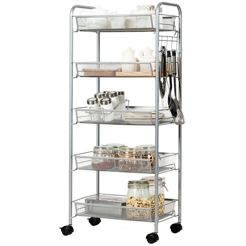 Harmaa 5-tasoinen rullakärry keittiöön ja toimistoon