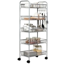 Harmaa 5-tasoinen rullakärry keittiöön ja toimistoon