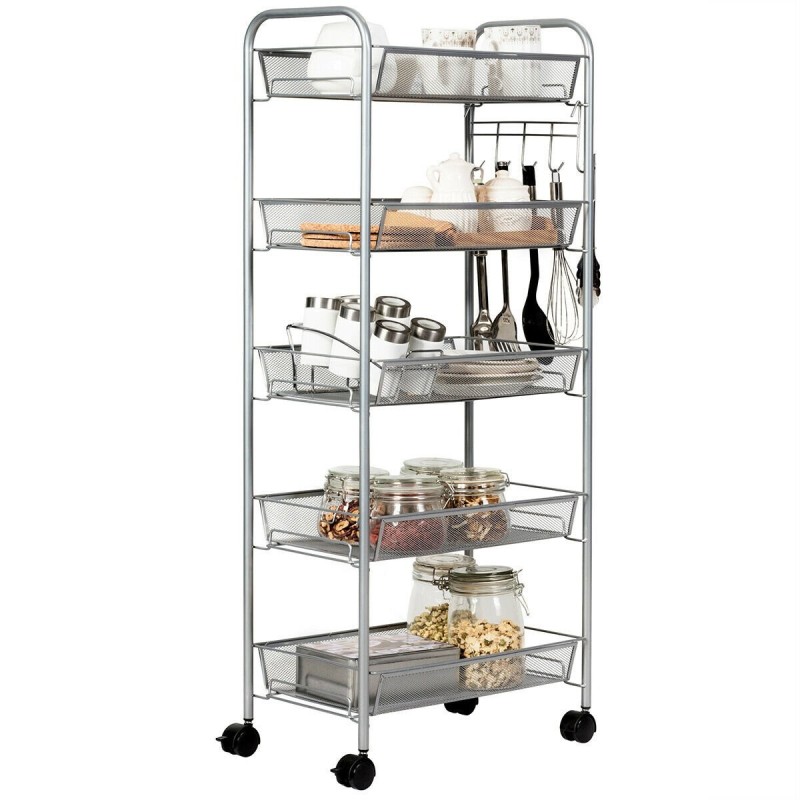 Harmaa 5-tasoinen rullakärry keittiöön ja toimistoon