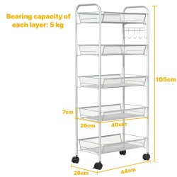Harmaa 5-tasoinen rullakärry keittiöön ja toimistoon