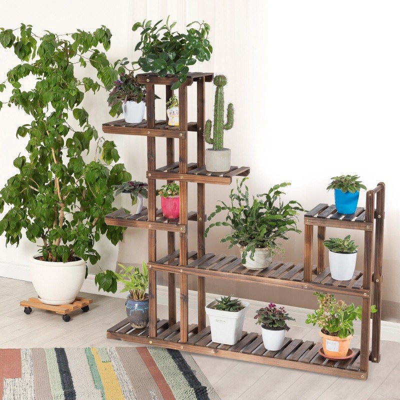 Monitasoinen ruskea puinen kukkateline sisä- ja ulkokäyttöön