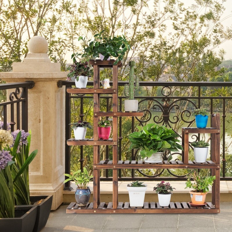 Monitasoinen ruskea puinen kukkateline sisä- ja ulkokäyttöön