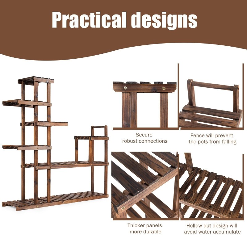 Monitasoinen ruskea puinen kukkateline sisä- ja ulkokäyttöön