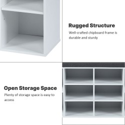 Valkoinen suuri kenkäpenkki säädettävillä lokeroilla ja pehmusteella