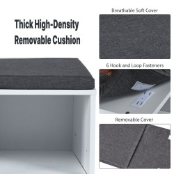 Valkoinen suuri kenkäpenkki säädettävillä lokeroilla ja pehmusteella