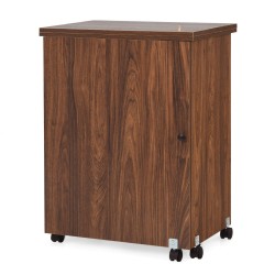 Taitettava ompelupöytä säilytyshyllyillä ja lukittavilla pyörillä ruskea