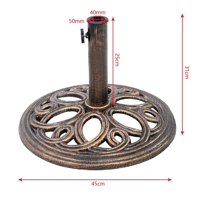 Pronssinen valurautainen aurinkovarjoteline, vakaa ja tyylikäs design