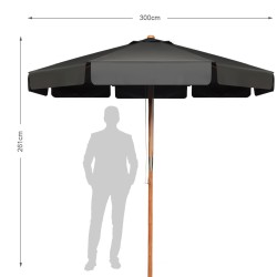Säädettävä harmaa 300 cm patio-varjo pyökkipuuvarrella