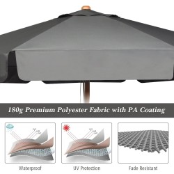 Säädettävä harmaa 300 cm patio-varjo pyökkipuuvarrella